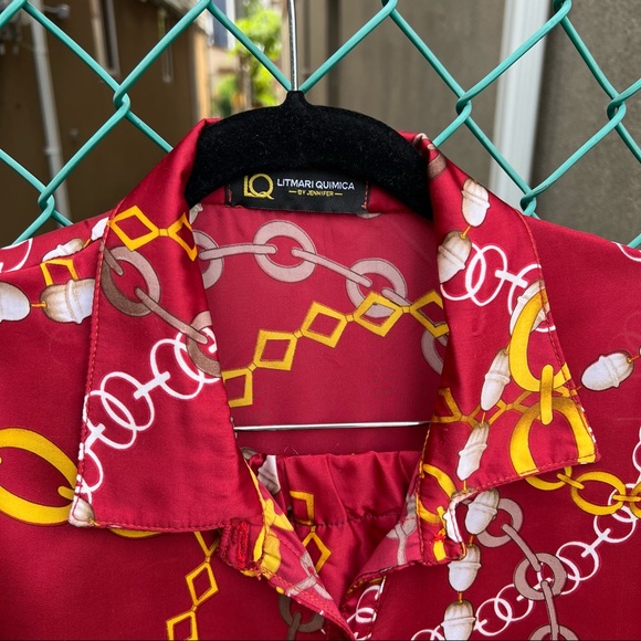 Red Chain-Link Printed 2-pc Short Set M - Picture 6 of 16